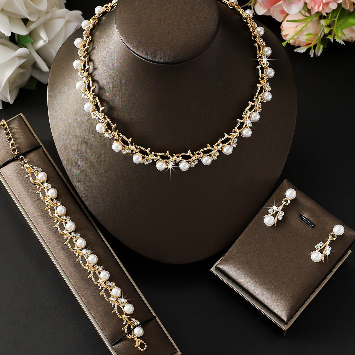 Pearl Female Alloy Bridal Advanced Two-piece Jewelry Set