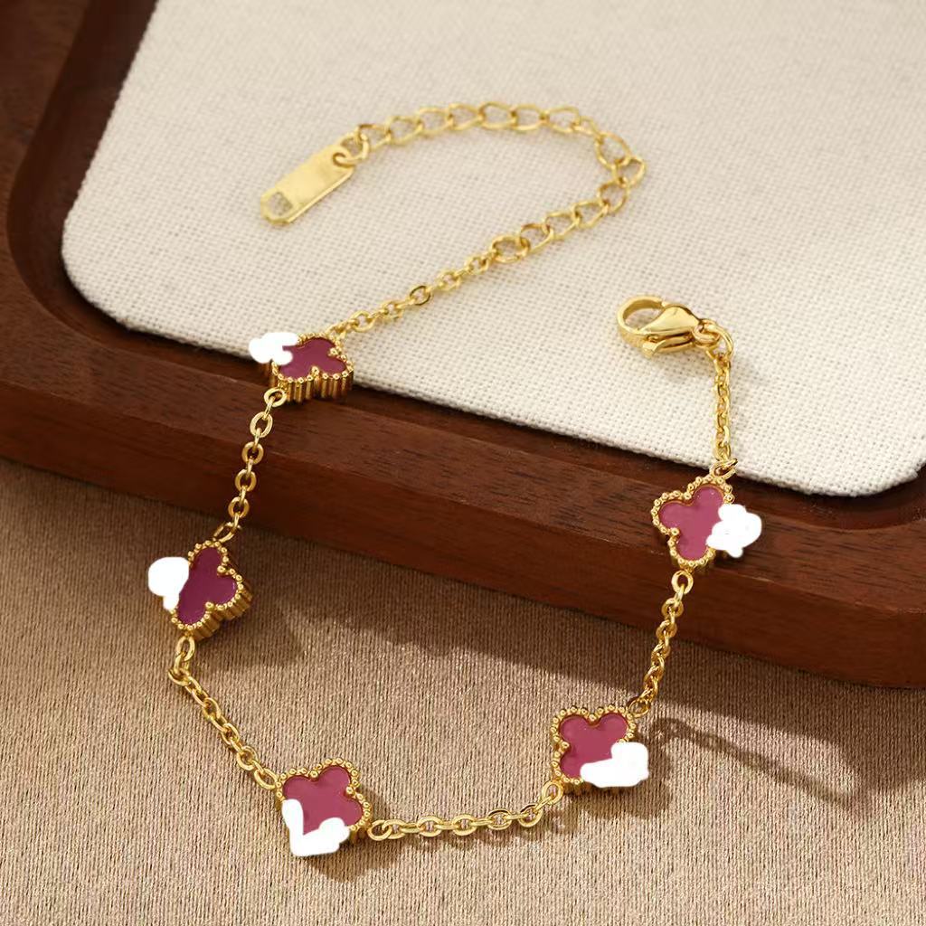 Titanium Steel Clover Pork Belly Female Double-sided Bracelet
